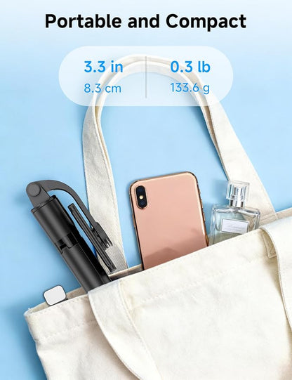 Mini Selfie Stick Travel Tripod for Cell Phone with Light, Extendable Selfie Stick for iPhone with Detachable Remote, iPhone Tripod for Video Recording, Photograph, Compatible with Cellphones