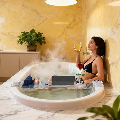 Yieach Luxury Clear Bathtub Shelf Across Tub,Expandable Plastic Bathtub Tray Over The Tub Bath Caddy,Free Standing Bath Table Board & Accessories for Women Relaxing with Reading Book and Ipad Holder