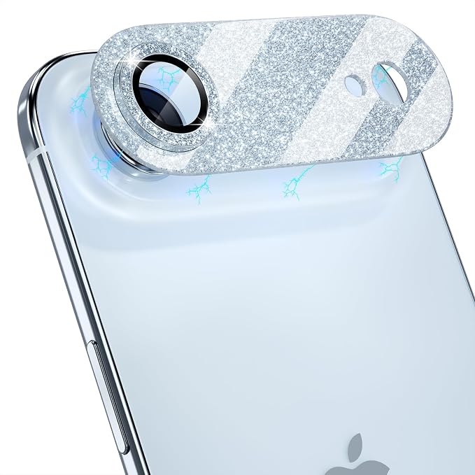 Choiche Compatible for iPhone 17 Air Camera Lens Protector, Bling Camera Cover with 9H Tempered Glass Lens Screen Protector Metal Ring Decoration Accessories 6.5-inch (Glitter-Sky Blue)