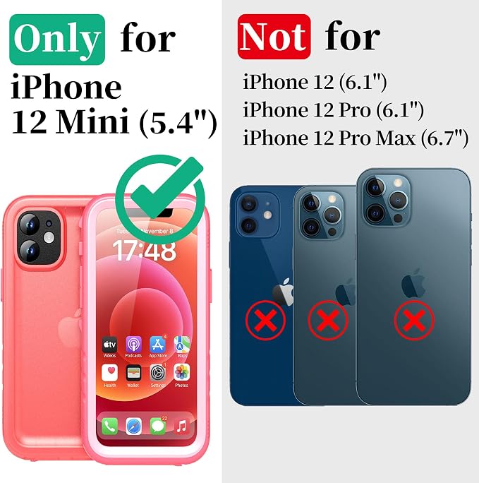 Cozycase Compatible with iPhone 12 Mini Waterproof Case - Full Body Rugged Dustproof Shockproof Case with Built-in Screen Protective Case for iPhone 12 Mini 5.4 inch (Pink)