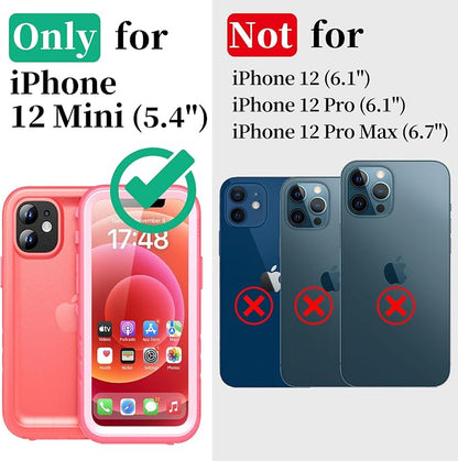Cozycase Compatible with iPhone 12 Mini Waterproof Case - Full Body Rugged Dustproof Shockproof Case with Built-in Screen Protective Case for iPhone 12 Mini 5.4 inch (Pink)