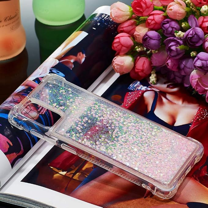 Transparent Liquid Case für Galaxy A71 Silver, Gel Silicone Phone Case Glitter Floating Liquid Cover Ultra Slim Bumper Case Sparkly Back Case Resistant Hard Compatible with Samsung Galaxy A71