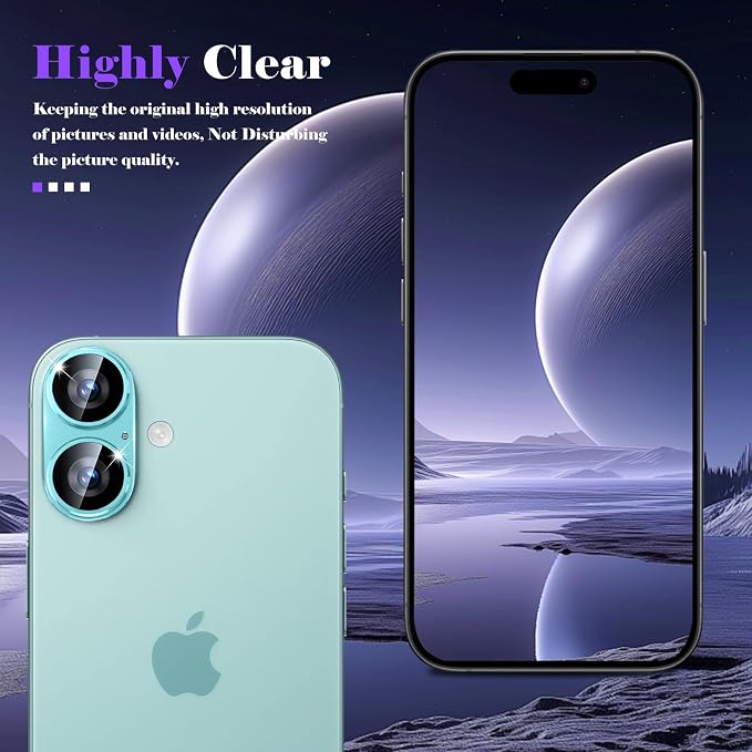 Camera Lens Protector for iPhone 16 / iPhone 16 Plus Camera Lens Protector [Strong Adsorption] [Not Easy to Break] Metal Tempered Glass Rear Camera Screen Cover - Green