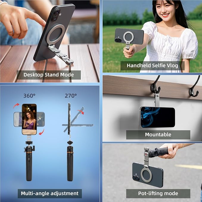 Phone Tripod Holder Mount for MagSafe, Aluminum Magnetic Mount Adapter with 1/4” Screw Hole, Cold Shoe for iPhone 17 16 15 14 13 Series for Samsung for Google Accessories