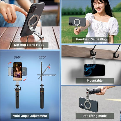 Phone Tripod Holder Mount for MagSafe, Aluminum Magnetic Mount Adapter with 1/4” Screw Hole, Cold Shoe for iPhone 17 16 15 14 13 Series for Samsung for Google Accessories