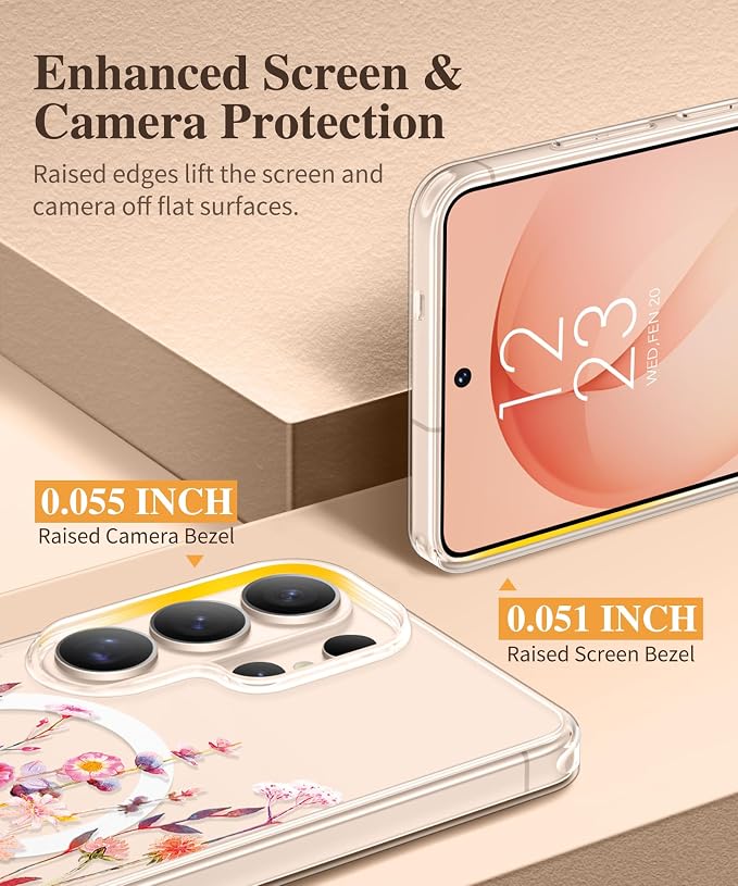 GVIEWIN for Samsung Galaxy S26 Ultra Case Compatible with MagSafe, Clear Floral Shockproof Protective Women Phone Case, Non-Yellowing, Screen&Camera Lens Protector for S26 Ultra 6.9",Floratopia/Orange