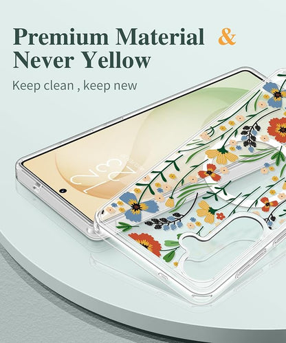 GVIEWIN for Samsung Galaxy S26 Plus Case Compatible with MagSafe, Clear Floral Shockproof Protective Women Phone Case, Non-Yellowing, Screen&Camera Lens Protector for S26 Plus 6.7",Blooming Flowerets