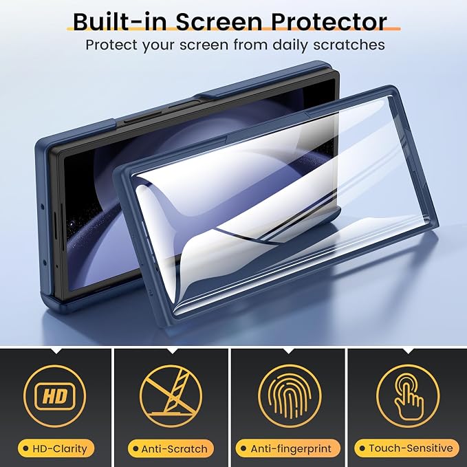 VEGO for Samsung Fold 6 Case with Slide Camera Cover&Hinge Protection,Blue | Built-in Screen Protector & 360°Rotecting Ring Stand, Shockproof Protective Phone Case for Samsung Z Fold 6 5G 2024