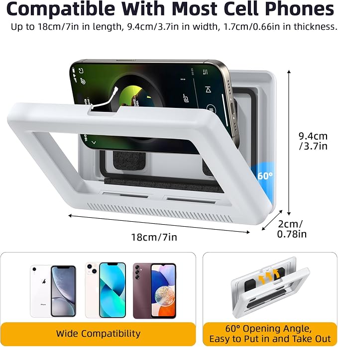 Shower Phone Holder Waterproof, Phone Holder for Shower with Touch Screen 360° Rotatable Retractable 60° Opening Angle Wall Mounted Waterproof Phone Case