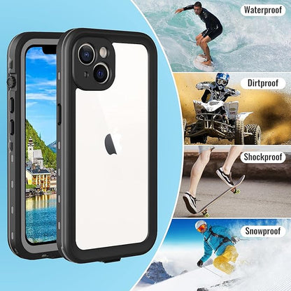 Waterproof Phone Case Compatible with iPhone 13, IP68 Waterproof Shockproof Dust-Proof Phone Case with Built in Screen Protector, Full Body Protective Case (Black, iPhone 13)