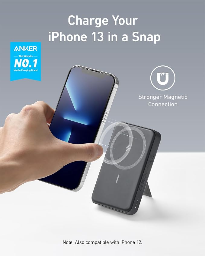 Anker 633 Magnetic Battery, 10,000mAh Foldable Wireless Portable Charger, 20W USB-C Power Delivery Power Bank with Stand, Magsafe-Compatible for iPhone 16/15/14/13/12 Series (Black)