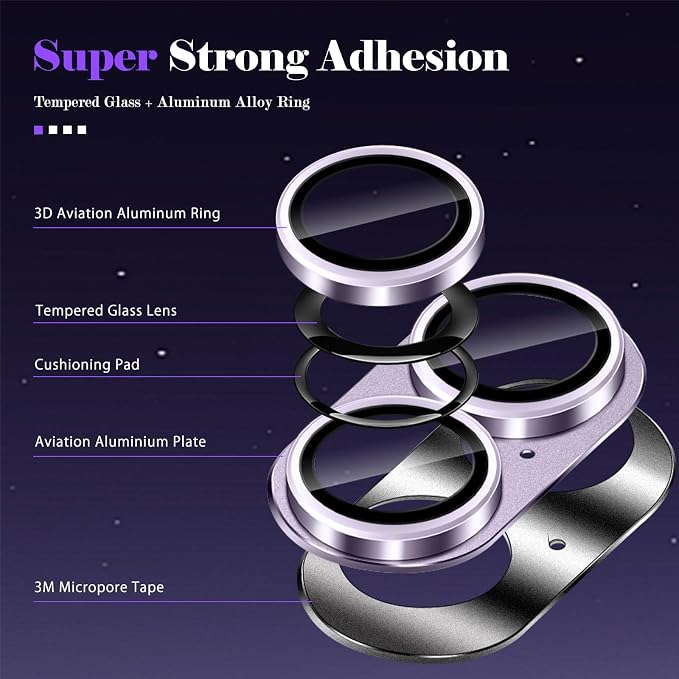 Camera Lens Protector for iPhone 17 Camera Lens Protector [Strong Adsorption] [Not Easy to Break] Metal Tempered Glass Rear Camera Screen Cover - Purple