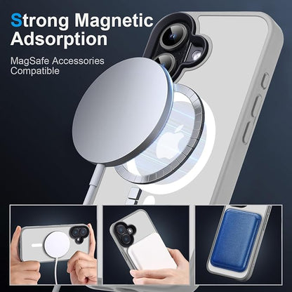 Magnetic for iPhone 16 Case [10FT-Grade Drop Tested & Compatible with MagSafe] Translucent Anti-Fingerprint Shockproof Protective Cover 6.1 Inch,Gray