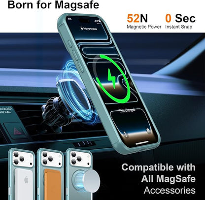 360° Magnetic Swivel Ring for iPhone 17 pro case, Built-in Metal Stand and Ring Holder, Magsafe Compatible, Military Grade Protection, Shock and Vibration Resistant-Lake Blue
