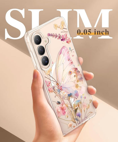 GVIEWIN for Samsung Galaxy S26 Case Compatible with MagSafe, Clear Floral Shockproof Protective Women Phone Case, Non-Yellowing, Screen & Camera Lens Protector for Galaxy S26 6.3", Magic Butterfly