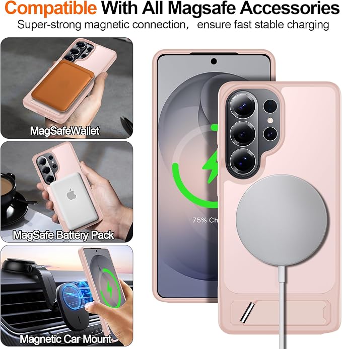 For Samsung Galaxy S26 Ultra Case with Kickstand,1*Screen Protector,[Compatible with Magsafe]Translucent Matte Military-Grade Protection,Magnetic Phone Case for Samsung Galaxy S26 Ultra,6.9"-Pink