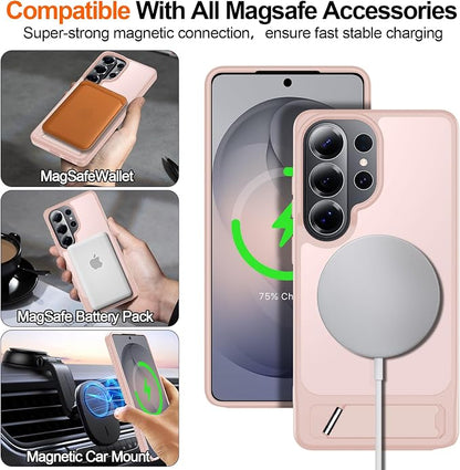 For Samsung Galaxy S26 Ultra Case with Kickstand,1*Screen Protector,[Compatible with Magsafe]Translucent Matte Military-Grade Protection,Magnetic Phone Case for Samsung Galaxy S26 Ultra,6.9"-Pink