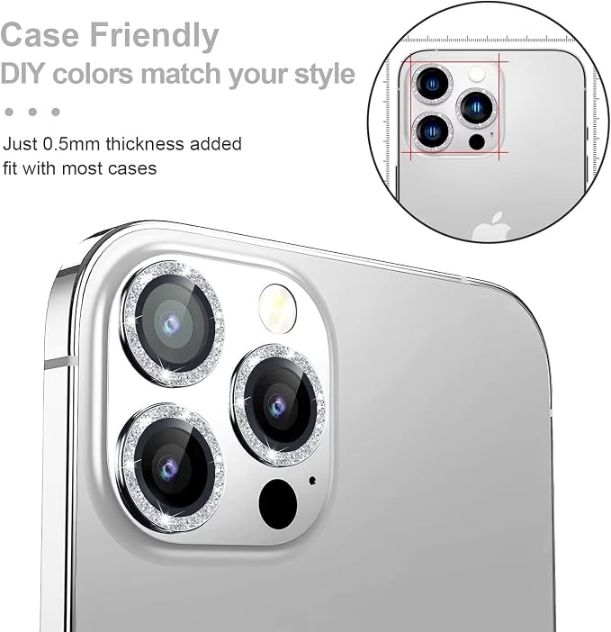 Jeluse [3X2 Pack Designed for iPhone 13 Pro/iPhone 13 Pro Max Camera Lens Protector, 9H Tempered Glass Screen Protector Cover [Alignment Kit Eazy installation] Metal Individual Ring