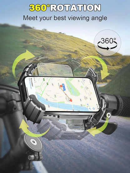 Motorcycle Phone Mount,Handlebar Phone Holder for Bike,360°Rotation,Silicone Wrapped Phone Clamp,One-Touch Quick Lock Scooter Stroller Bicycle Phone Holder,4.7- 6.8"Phones,Thick Cases Friendly