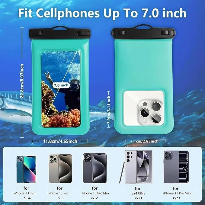 Floatable Soap Bubble Waterproof Phone Pouch/Case with Crossbody Lanyard for iPhone 17 Series 16 Pro Max/15 Pro/14/13/12, IP68 Cellphone Dry Bag Beach Cruise Ship Essentials, 1 Pack-Green-7″