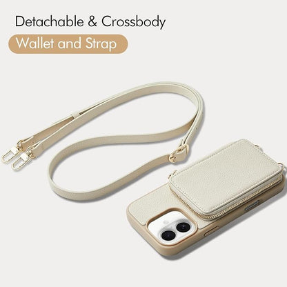 ZVE for iPhone 17 Case Wallet with Card Holder, Crossbody Phone Puese with Wrist Strap for Women 6.3" Beige