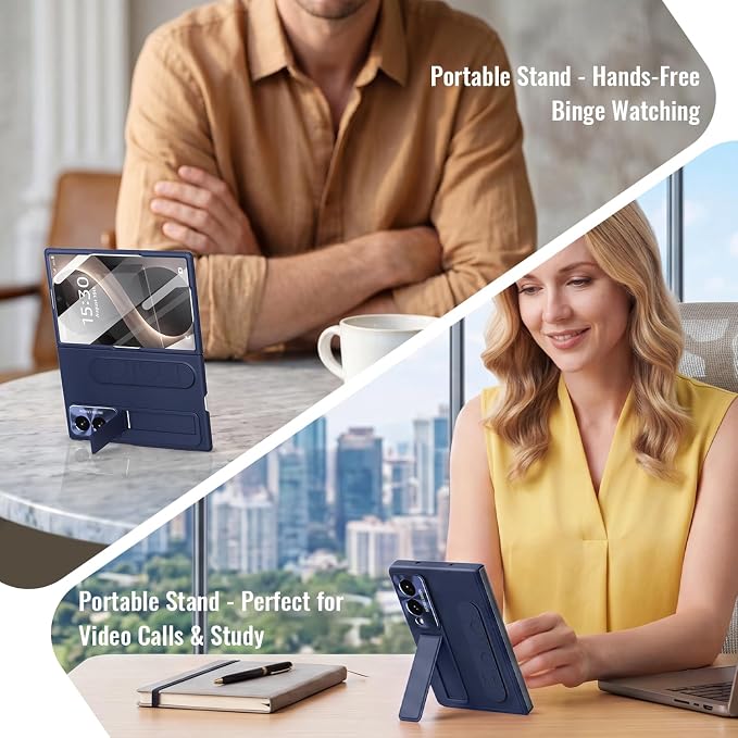 for Samsung Galaxy Z Fold 8 Case with Wristband Stand, Built-in Screen & Lens Protection Shockproof Full Body Drop Fall Protection.(Blue)