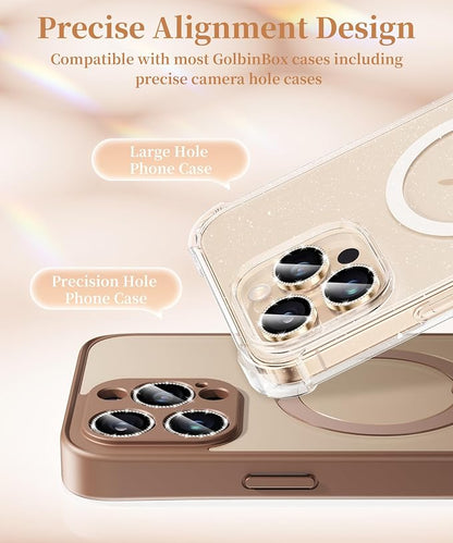 GolbinBox Camera Lens Protector for iPhone 13 Pro/13 Pro Max, 1:1 Invisible Fit, 9H Tempered Glass Ultra HD Metal Individual Camera Cover for Women, Case Friendly, Bling/Gold