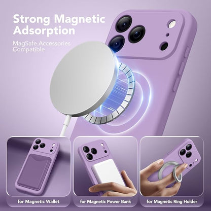 Magnetic for iPhone 17 Pro Case, Compatible with MagSafe, [Full Camera Protection][Screen Protector] Silicone Shockproof Protective Phone Case for iPhone 17 Pro 6.3", Light Purple