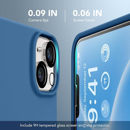 GONEZ Magnetic for iPhone 14 Case, Compatible with Magsafe, with Screen Protector + Camera Protector, Anti-Scratch Microfiber Lining, Liquid Silicone Shockproof Protective Phone Case, Lake Blue