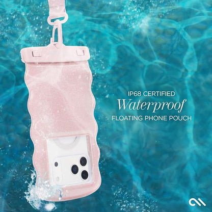 Case-Mate Wavy IP68 Waterproof Phone Pouch - Large Floating Phone Case w/Crossbody Lanyard - Cruise Ship Travel Essentials Compatible w/All Devices - Hidden Pocket for Card/Cash- Ballet Pink Twinkle