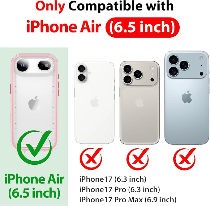 SPORTLINK for iPhone Air Waterproof Case - Dustproof/Rugged Full Body Shockproof/Dropproof/Built in Screen Protector/IP68 Underwater for iPhone Air Case 6.5 inch Pink/Frosted Clear