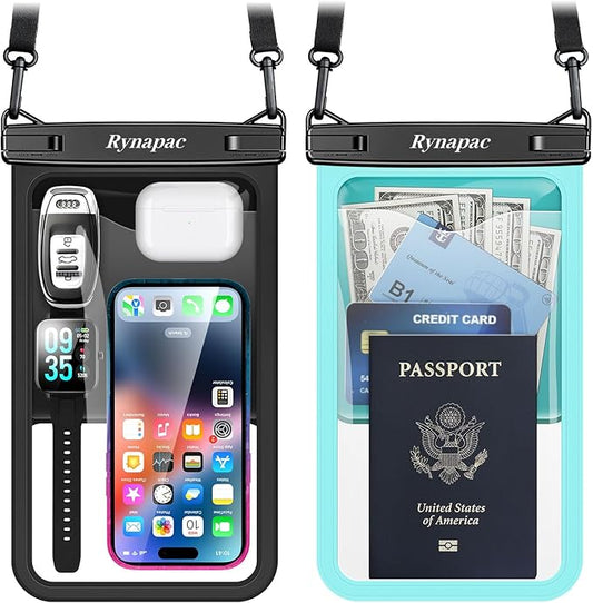 Rynapac [Up to 10" Large Waterproof Phone Pouch - 2 Pack IPX8 Waterproof Phone Case for iPhone 17 16 15 Pro Max Galaxy S26 Ultra, Touchscreen & Underwater Photography, Beach Cruise Travel Essentials