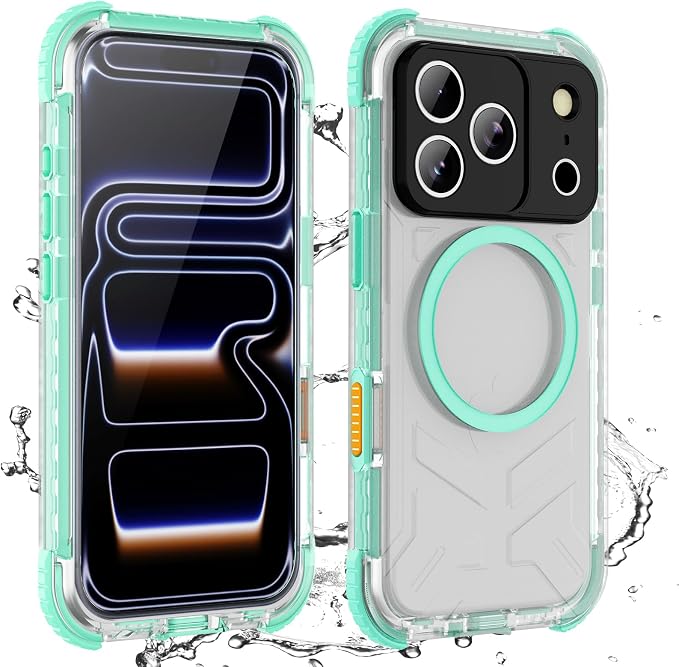 Waterproof Phone Case Compatible with iPhone 17 Pro, IP68 Waterproof Shockproof Dust-Proof Phone Case with Built in Screen Protector, Full Body Protective Case (Green Lake, iPhone 17 Pro)