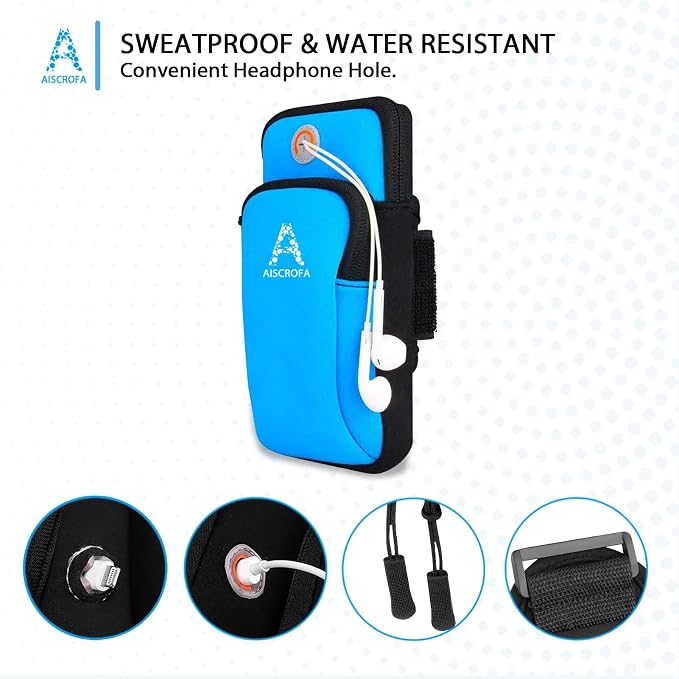 Sports Armband, Running Gym Universal Smartphone Arm Bag with Earphone Hole Multifunctional Pockets foriPhone 15, 14, 13, 12, 11 Pro Max, Xs, Xr, X, 8 Plus, SE, Galaxy S22 Ultra and More