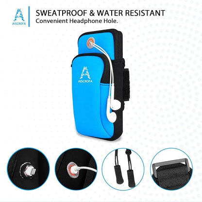 Sports Armband, Running Gym Universal Smartphone Arm Bag with Earphone Hole Multifunctional Pockets foriPhone 15, 14, 13, 12, 11 Pro Max, Xs, Xr, X, 8 Plus, SE, Galaxy S22 Ultra and More