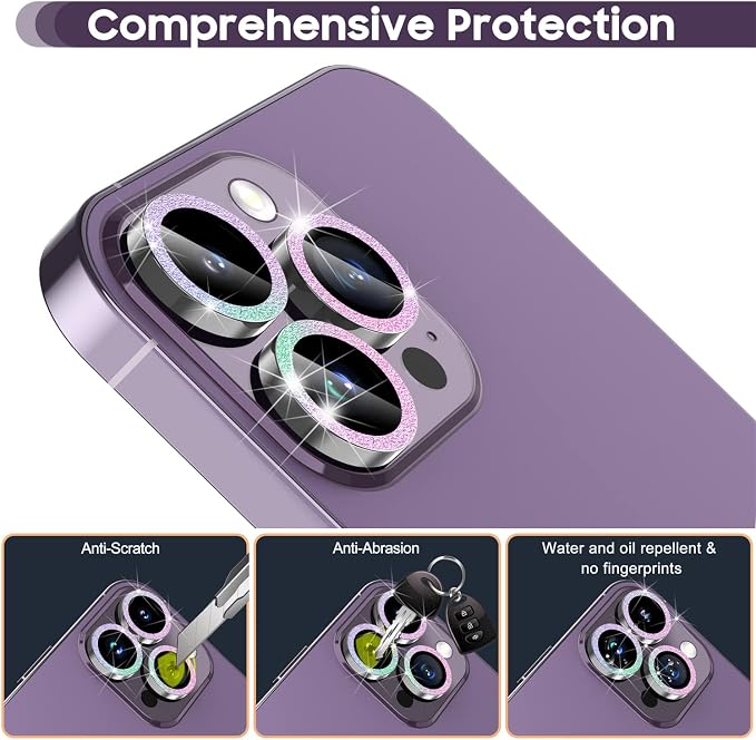 Suoman for iPhone 14 Pro Max Camera Lens Protector / 14 Pro Camera Lens Protector, Camera Cover Tempered Glass for iPhone 14 Pro Max 6.7 inch/for iPhone 14 Pro 6.1 inch [Perfectly Fit]-Bling-Colorful