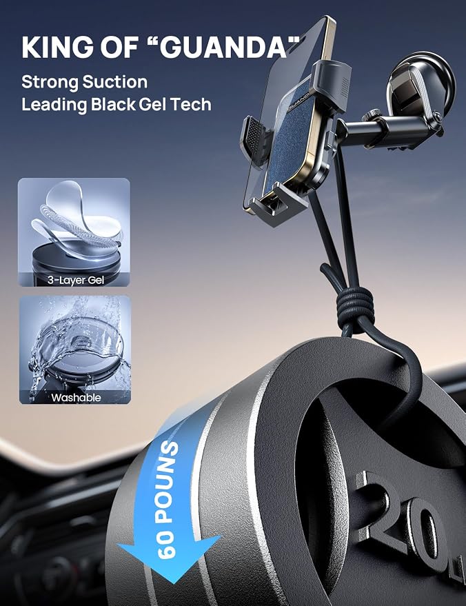Car Phone Holder Mount(+Air Vent Hook) [Military Grade Stable], 360° Rotatable Suction Cup Car Phone Mount for Dashboard Windshield ,Truck Cradle Stand for iPhone 17 16 Pro Max Samsung All Phone