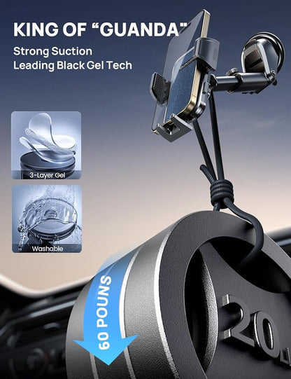 Car Phone Holder Mount(+Air Vent Hook) [Military Grade Stable], 360° Rotatable Suction Cup Car Phone Mount for Dashboard Windshield ,Truck Cradle Stand for iPhone 17 16 Pro Max Samsung All Phone