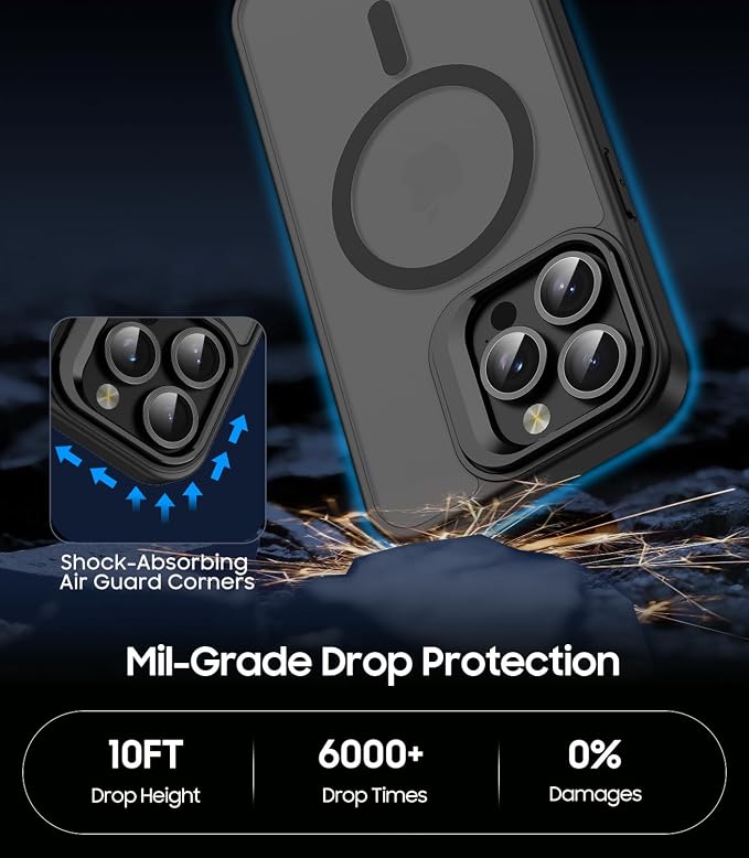 for iPhone 13 Pro Max Case, Compatible with MagSafe, 3-in-1 Camera Ring Stand, with 9H Camera Lens Cover, Non-Slip Translucent Matte Military-Grade Drop Protection Magnetic Case, Black