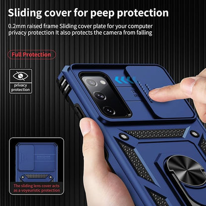 Weycolor for Samsung Galaxy S20 FE 5G Case with Camera Lens Cover, HD Screen Protector, 10 FT Military Grade Drop Protection, Magnetic Ring Holder Kickstand Protective Phone Case, Navy Blue