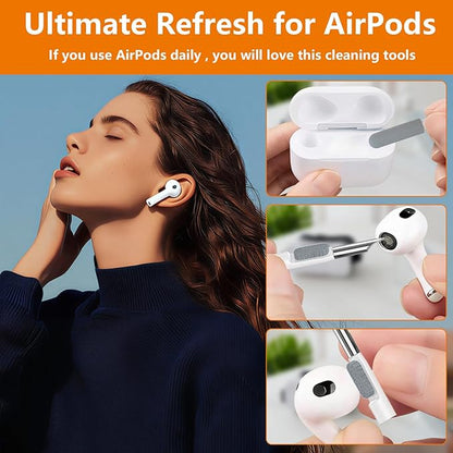 Cell Phone Cleaning Kit, iPhone Cleaning Kit for Charging Port Cleaner Keyboard Cleaning Kit for Airpods/Android/USB C/Earbuds/Laptop/iPad/Camera Lens with Stylus Pen (Black Brush Refill)