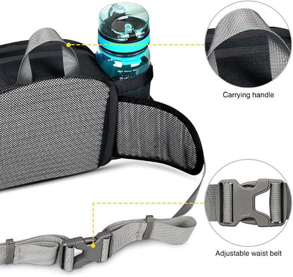 WATERFLY Fanny Pack Waist Bag: Fannie Pack 2 Water Bottle Holders Lumbar Belt Hiking Walking Running Jogging Camping Large Woman Man (Bottle Not Included)