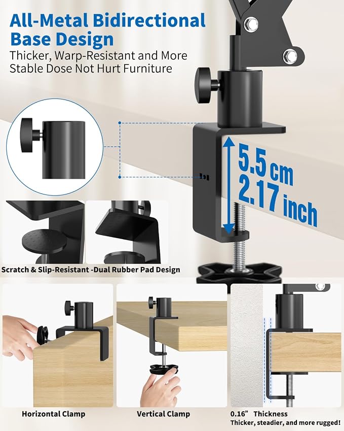 Overhead Camera Phone Mount, Desk Phone Stand for Recording, Phone Holder for Bed with Phone/Tablet/Mic Clamps, 1/4" Thread Magic Arm for DSLR, Webcam, iPad, TikTok, YouTube, Streaming, Cooking, Video