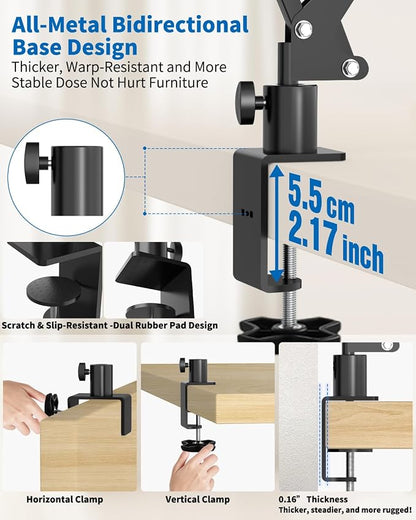 Overhead Camera Phone Mount, Desk Phone Stand for Recording, Phone Holder for Bed with Phone/Tablet/Mic Clamps, 1/4" Thread Magic Arm for DSLR, Webcam, iPad, TikTok, YouTube, Streaming, Cooking, Video