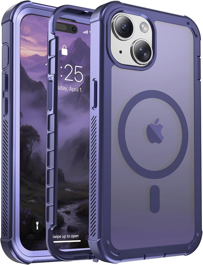 jaroco Magnetic for iPhone 15 Case, [Compatible with MagSafe][Military Grade Drop Protection][Heavy Duty Protection][Non-Slip][Shockproof] 2-Layer Durable Bumper Phone Case 6.1''-Dark Purple