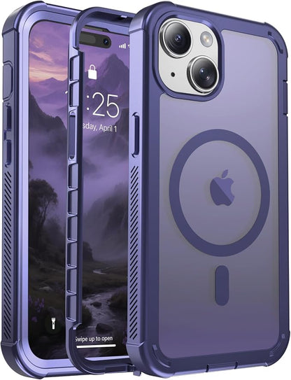 jaroco Magnetic for iPhone 15 Case, [Compatible with MagSafe][Military Grade Drop Protection][Heavy Duty Protection][Non-Slip][Shockproof] 2-Layer Durable Bumper Phone Case 6.1''-Dark Purple