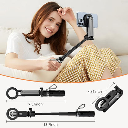 CloudValley Magnetic Mini Selfie Stick Tripod, 4-in-1 Pocket Size Phone Tripod with 360° Rotation, Choice Rechargeable Bluetooth Remote, Foldable Handle Grip, Compatible with MagSafe iPhone