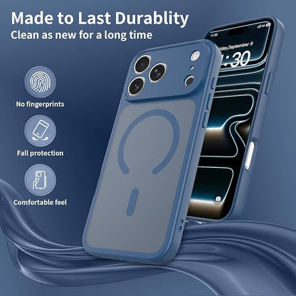 Magnetic iPhone Case Compatible with MagSafe, Shockproof Translucent Matte Phone Case for iPhone 17 Pro Max, iPhone 17 Pro, Anti-Fingerprint, Oil Resistant, Stain Resistant(Blue, iPhone 17 Pro Max)