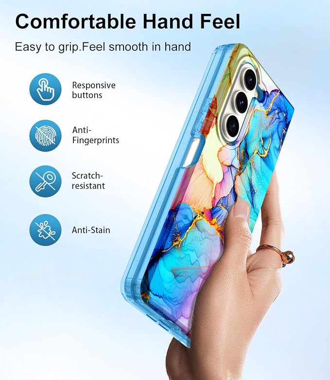 Btscase for Samsung Galaxy Z Fold 5 Case,Built in Front Screen Protector,Gold Glitter Marble Pattern Hard PC Slim Shockproof Full Body Drop Protective Case for Galaxy Z Fold 5 5G, Bright Blue