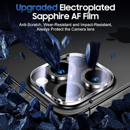 UniqueMe for 3 Pack iPhone 16 Pro/iPhone 16 Pro Max Camera Lens Protector - [Drop Protection] [Case Friendly] 9H Tempered Glass Camera Cover Screen [Update New Version] - Glitter Black
